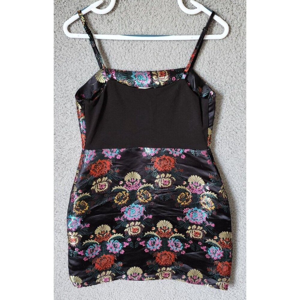Zara Trafaluc Women's Sleeveless Mini Dress Satin Floral Jacquard Black Size M - Picture 9 of 16